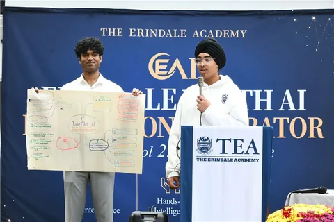 A student project presentation at the launch celebration.