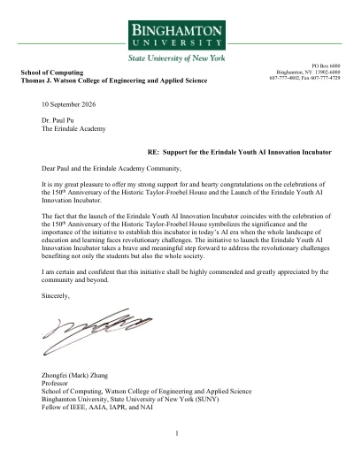 Signed letter of support from Zhongfei (Mark) Zhang